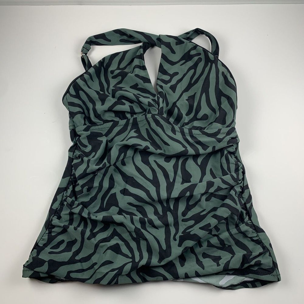 Bar III‎ Tankini Swim Top Women's XS Safari Sage Zebra-Print Keyhole High Neck